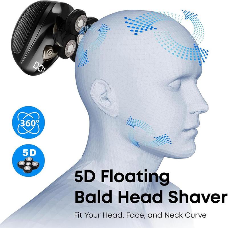 5 in1 Rotary Electric Shaver LCD Rechargeable Bald Head Hair Beard Trimmer Razor Wet Dry, Detachable Head Shavers, SHPAVVER 5D Electric Razor Waterproof for Bald Men, Wet Dry LED Display Rechargeable Rotary Shaver Grooming Kit, Valentine Gift, Mens Gift