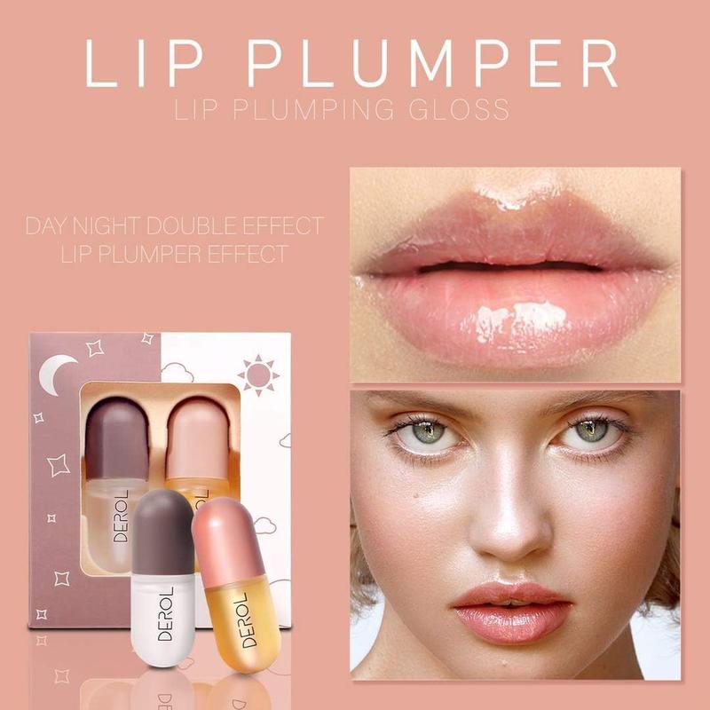 Lip Plumper by Vafee, Natural Lip Plumper and Lip Care Serum, Lip Enhancer for Fuller, Lip Mask, Beautiful Fuller,  & Reduce Fine Lines 5.5ML (Day& Night)