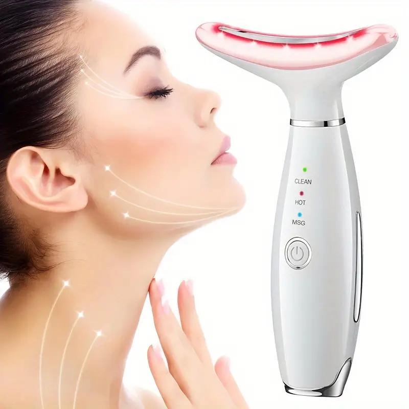 USB Rechargeable LED Neck & Face Lifting Massager, 3 Color Modes Facial Skin Care Tool, Multifunctional Skin Care Instrument for Women