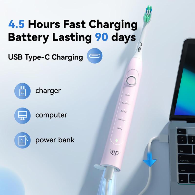 JTF P100 Sonic Electric Toothbrush for Adults - Rechargeable Electric Toothbrushes with 6 Brush Heads & Holder,  Power Electric Toothbrush with Holder, 3 Hours Charge for 45 Days Sonic Electric  Gift for Halloween, Christmas, Fall, Winter Gift