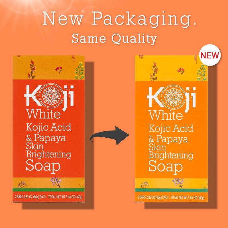 Koji White Kojic Acid & Papaya Skin Brightening Soap, Exfoliating Facial Bar, Radiant Skin, Rejuvenates, Moisturizer, Even Tone Cleansing Bar with Hyaluronic Acid, Vegan Soap, 2.82 oz (2 Bars)