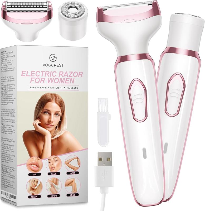 Portable Rechargeable Hair Removal Kit for Women - 2 in 1 Electric Razor for Face, Body, Leg, Bikini, Underarm & Arm - Brush