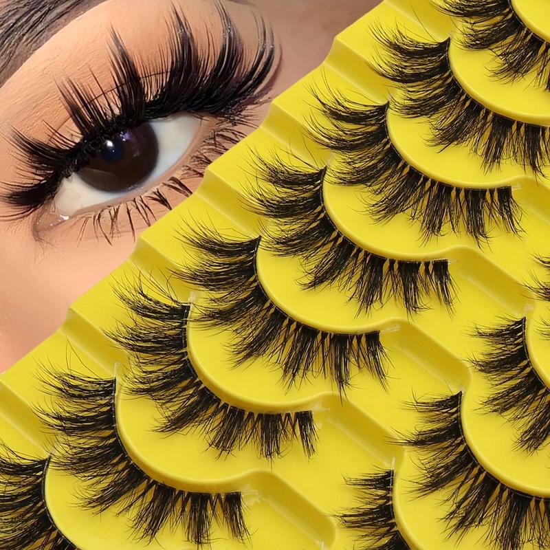 Fluffy False Eyelashes, 10 Pairs Wispy Natural Curling Eye Makeup Strip Lashes, Full Volumized False Eyelashes