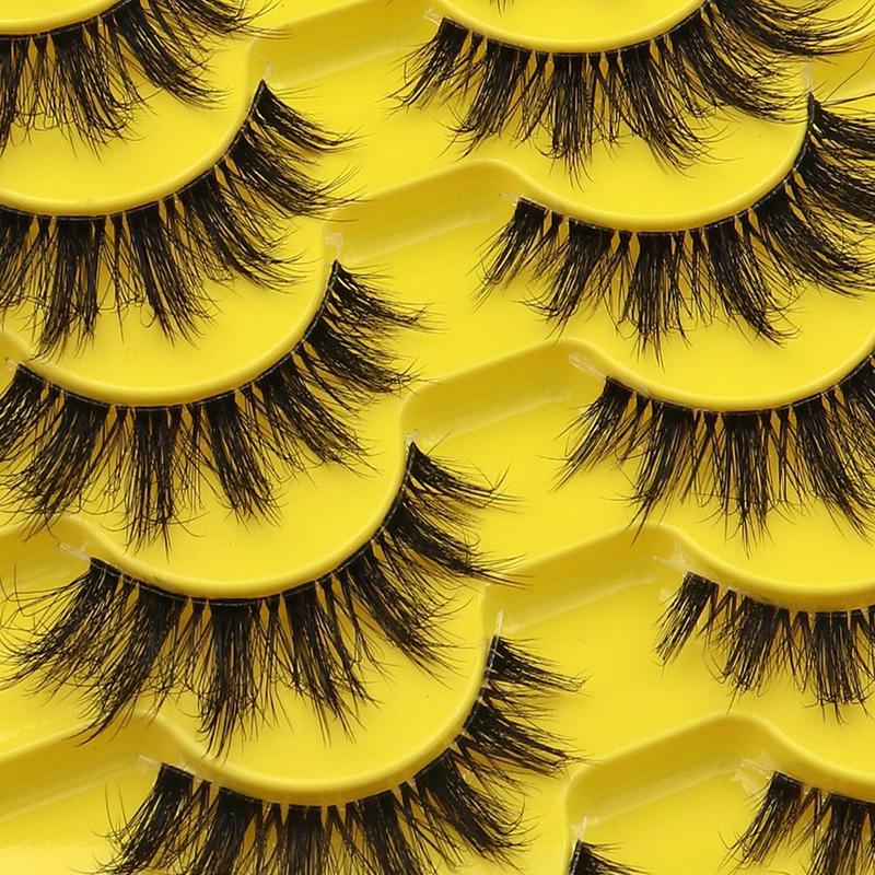 Fluffy False Eyelashes, 10 Pairs Wispy Natural Curling Eye Makeup Strip Lashes, Full Volumized False Eyelashes