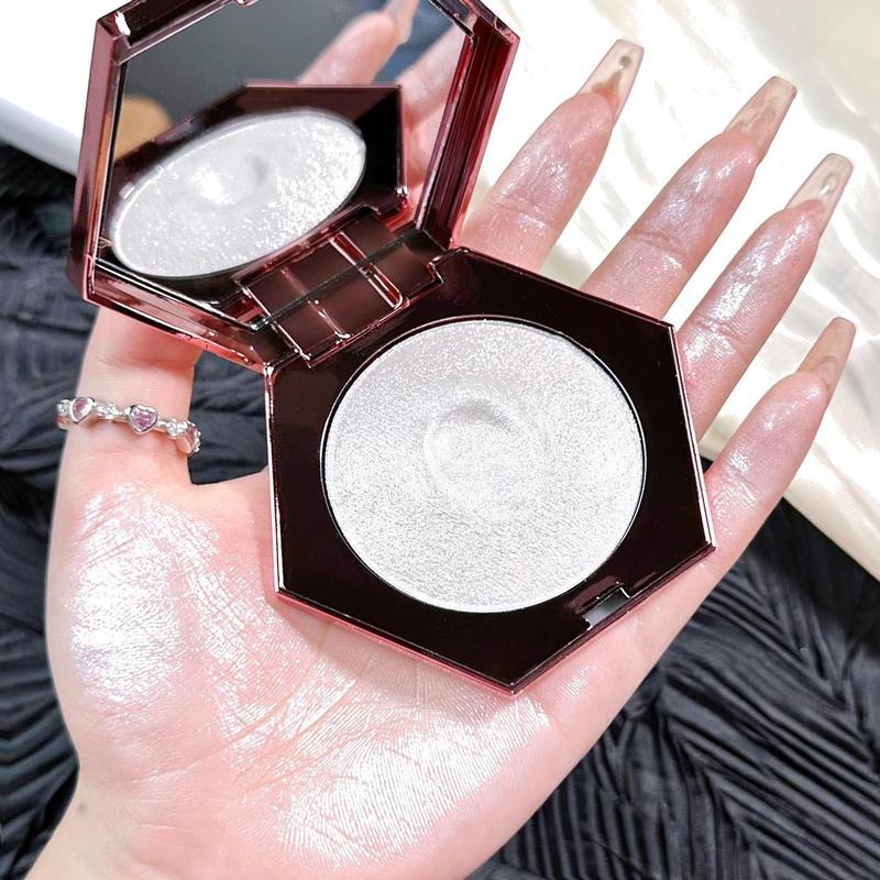 Pearl White Silver Face Highlighter Makeup Shimmer Glitter Diamond Sparkly Highlighters Makeup Palette Powder, Oil Control Flawless Makeup Setting Powder, Lightweight Face Powder Makeup & Finishing Powder, Lasting Matte Pressed Powder