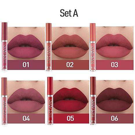 6Pcs Matte Liquid Lipstick Makeup Set, Matte liquid Long-Lasting Wear Non-Stick Cup Not Fade Waterproof Lip Gloss