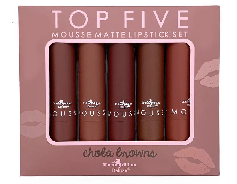 Italia Deluxe Top Five Mousse Matte Lipstick Set Hydrating Transparent