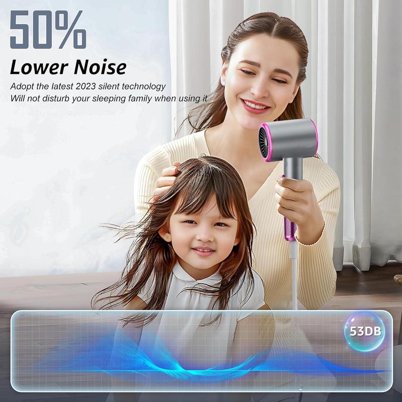 Professional Negative Ions Hair Dryer, Travel 2400W Ionic Blow Dryer, Low Noise Home Hair Dryer with Diffuser for Women & Men