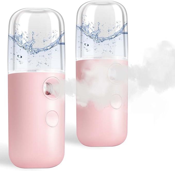 [New Customer Discount] 2 Packs Nano Facial Steamer, Handy Mini Mister, USB Rechargeable Mist Sprayer, 30ml Visual Water Tank Moisturizing&Hydrating for Face, Daily Makeup, Skin Care, Eyelash Extensions-Pink