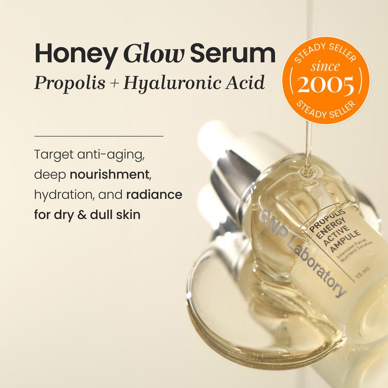 [CNP Official Shop] Honey Glass Skin Serum - Propolis Energy Ampoule with Hyaluronic Acid & Ceramides, Hydrating & Anti-Aging, Centella for Soothing Sensitive Skin, Korean Skincare (0.5 fl.oz & 1.18 fl. oz)