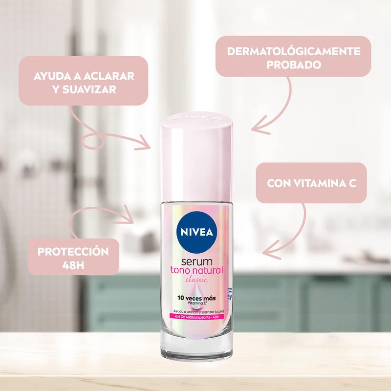 NIVEA Deodorant Natural Tone Serum Roll-On, 40 mL - Regenerative Even Skin Tone, 48 Hours Antiperspirant Protection