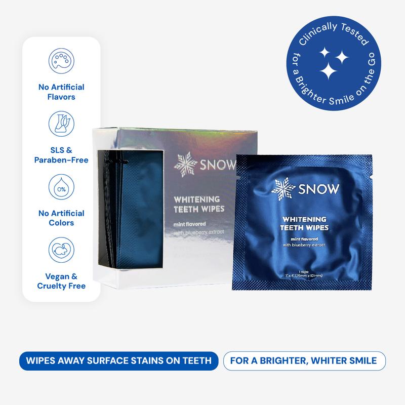 SNOW Magic Teeth Whitening Wipes | On-the-Go Whitening Treatment | Powerful Stain Removal | Refreshing Mint Flavor