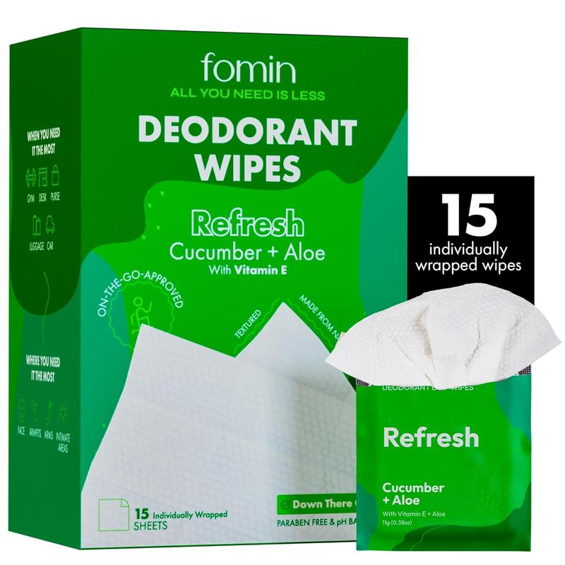 Deodorant Wipes - Cucumber Aloe - Eco-Friendly Mini Deodorant Wipe for Women, Travel Size Individually Wrapped Wipes, Anti Sweat & Armpit Deodorant Wipes for Sensitive Skin Body Care Plastic deodorant  wipes