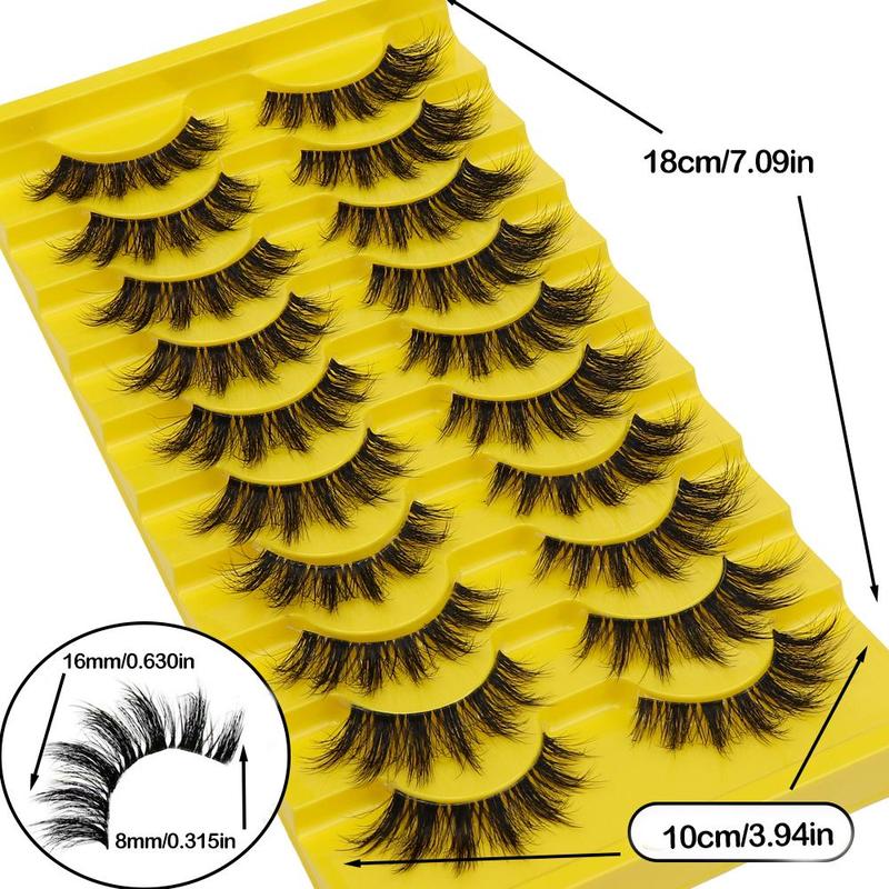 Fluffy False Eyelashes, 10 Pairs Wispy Natural Curling Eye Makeup Strip Lashes, Full Volumized False Eyelashes