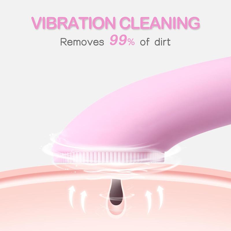 Facial Cleansing Brush, PRITECH Heatable Vibrating Face Scrubber with Massage, Silicone Face Scrubber for Women & Men, Electric Facial Cleanser for Deep Cleansing, Gentle Exfoliating (Pink)