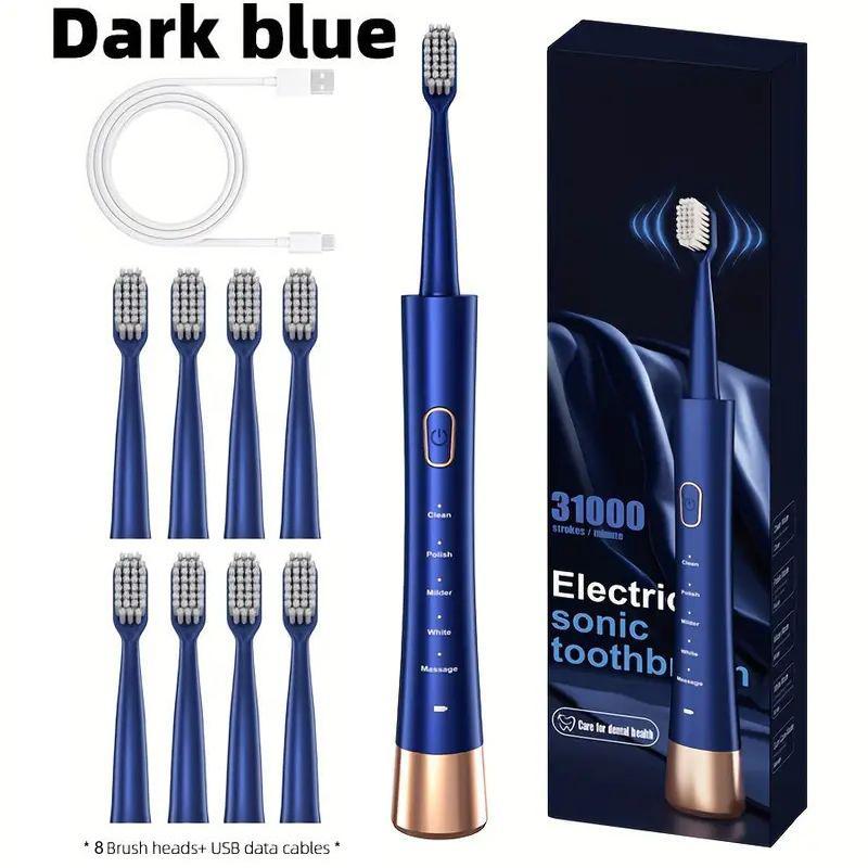 Christmas Electric Toothbrush, 1 Box Rechargeable Sonic Teeth Cleaning Toothbrush with 8 Counts Brush Heads, Portable Toothbrush for Adults, Electric Teeth Cleaner, Gift for Christmas, Fall, Winter Gift, Gift