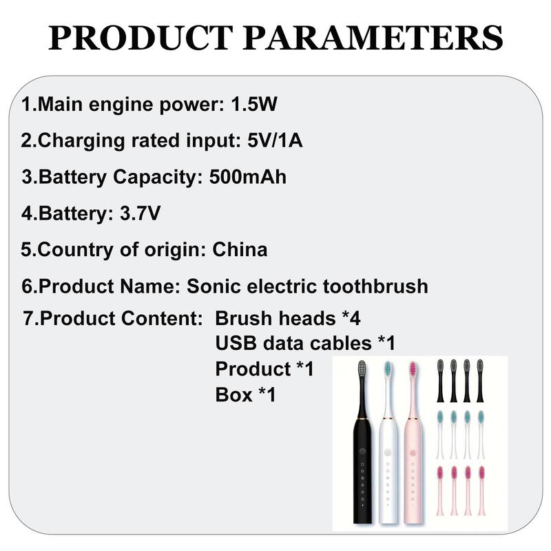 Electric Toothbrush Kit, 1 Box Rechargeable USB Toothbrush with 4 Soft Bristles Brush Heads, Oral Care Toothbrush for Home & Travel, Christmas Gift