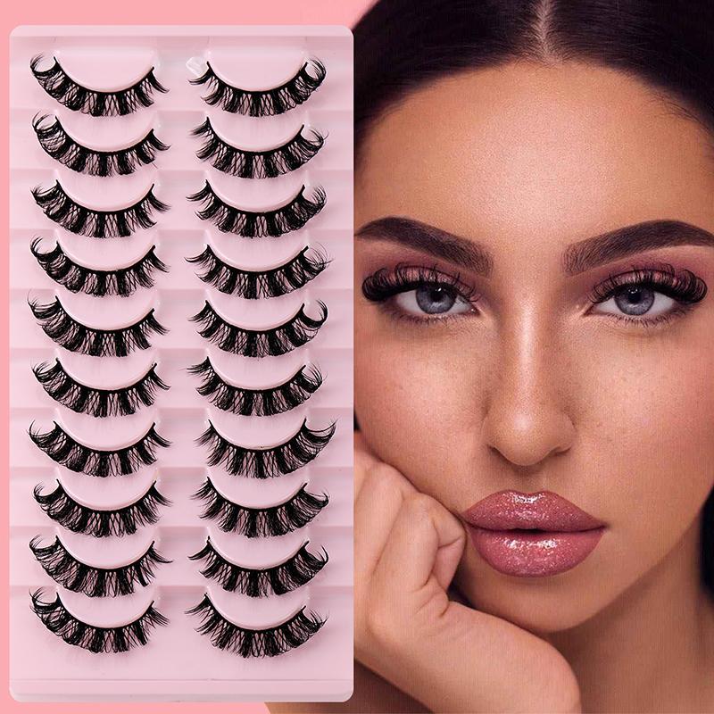 Fluffy False Eyelashes, 10 Pairs Natural Curling Full Volume Cluster Lashes for Lashes Extensions, Volumized False Eyelashes for Women Eye Makeup Enhancement, Christmas Gift