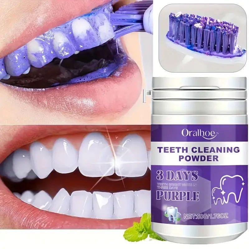 Purple Teeth Cleaning Powder, Teeth Polishing Teeth Deep Cleansing Powder,teeth whitening kit， teeth whitening powder，Fresh Breath And Basic Cleansing - Pearl Essence Mint Flavour Teeth Care Oral