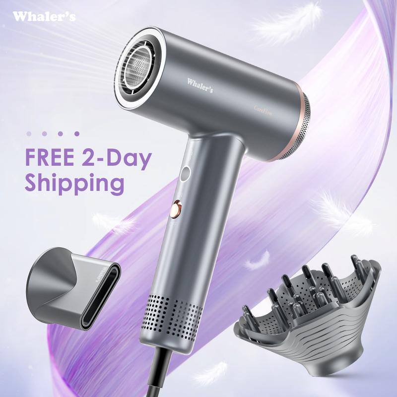 WHALER'S Ionic Hair Dryer with Diffuser • Negative Ion Blow Dryer • Suitable All Hair Types • Intelligent Heat Control & Rapid Drying Speeds • Lightweight Design • Low Noise Technology