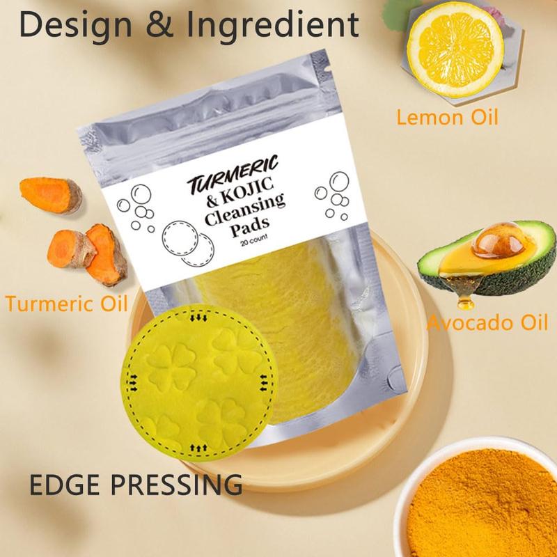 Hecmoks 2-Pack Turmeric Cleansing Pads - Infused with Vitamin B5,C & Chamomile,Foaming Exfoliating Pads for Radiant Skin - Skincare,Smooth Kojic Clear