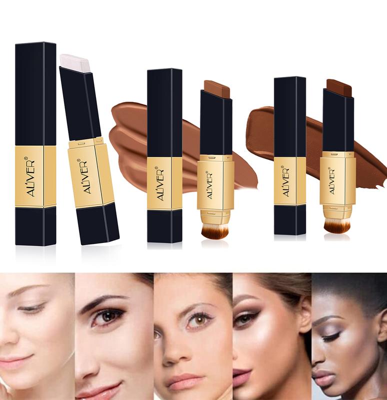 Aliver 2 In 1 Concealer, Foundation Stick, Colour Changing Concealer Stick with Cosmetic Brushes, Long Lasting Makeup Full Concealer Stick(3 colors)