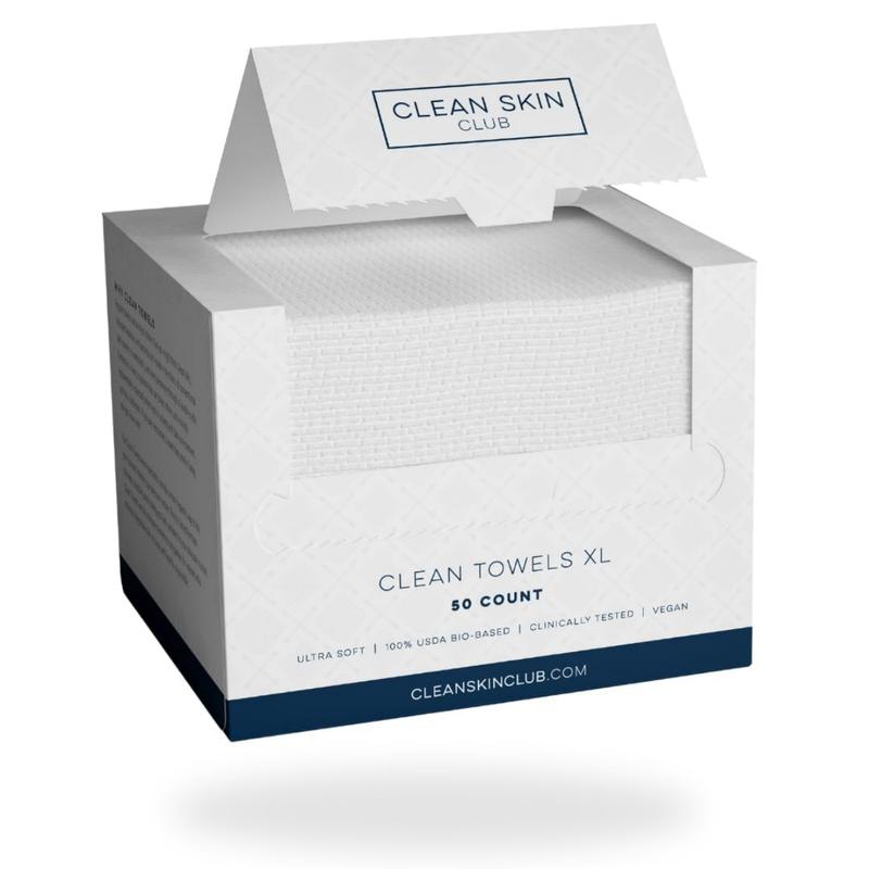 Clean Skin Club Clean Towels XL, 100% USDA Biobased Face Towel, Disposable Face Towelette, Makeup Remover Dry Wipes, Ultra Soft, 50 Ct, 1 Pack Cosmetic Cleanser Cosmetic Cleansing