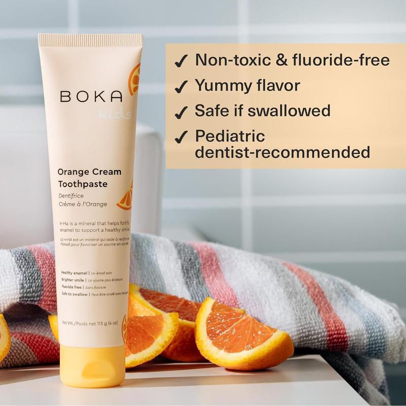 Boka Bundle of 3!!! Fluoride Free n-Ha Toothpaste Oral - Ela Mint, Orange cream, Watermelon Flavor - Safe to Swallow