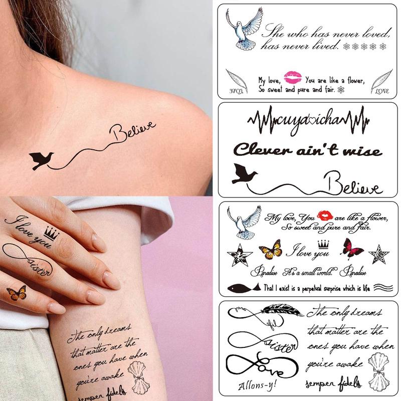 Mixed Style Letter & Proverb Pattern Temporary Tattoo Sticker, 15pcs set Waterproof Fake Tattoo Sticker, Body Art Makeup Kit for Men & Women