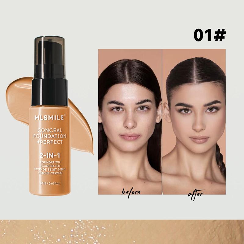 Long-lasting Concealer Foundation, 2 Counts set Lightweight Foundation Suitable for All Skin Types, Oil-control Concealer Foundation for Women & Girls