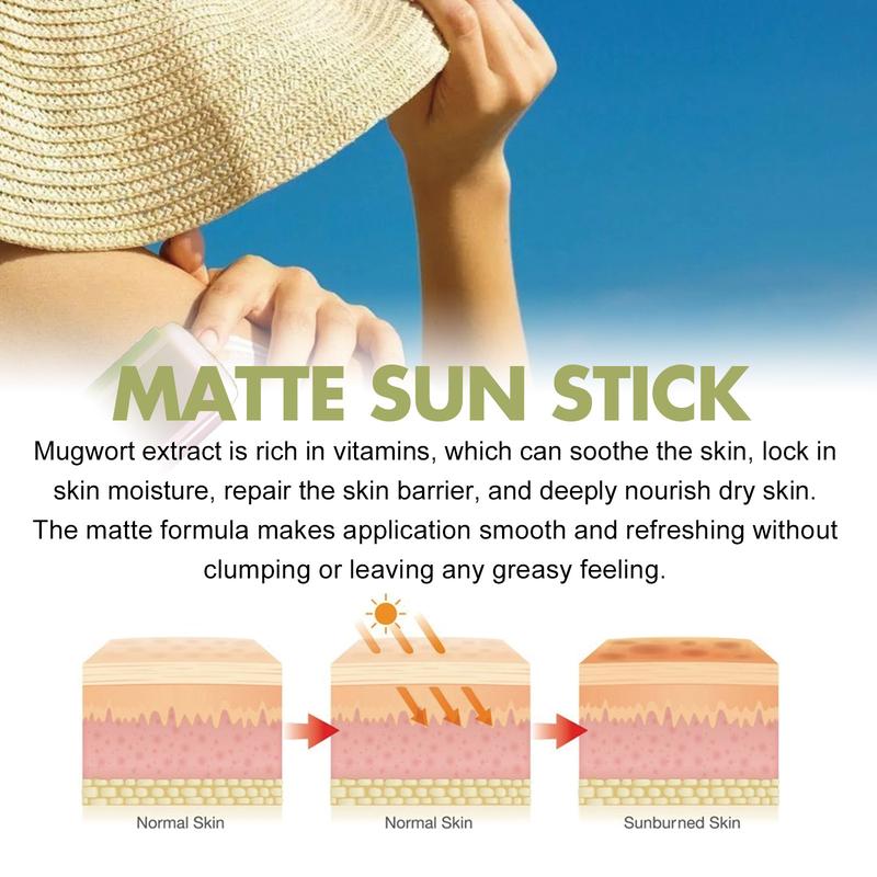 Matte Sun Stick,skin light demage and skin barrier repair,,nourish dry skin,gift for summer vacation,mugwort and camelia Facial  Repair Skin Repair Skincare Storage Sunscreen Comfort Moisture Moisturize Moisturizer Hydrate Hydrating Moisturizing