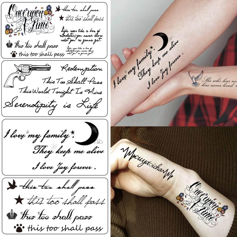 Mixed Style Letter & Proverb Pattern Temporary Tattoo Sticker, 15pcs set Waterproof Fake Tattoo Sticker, Body Art Makeup Kit for Men & Women