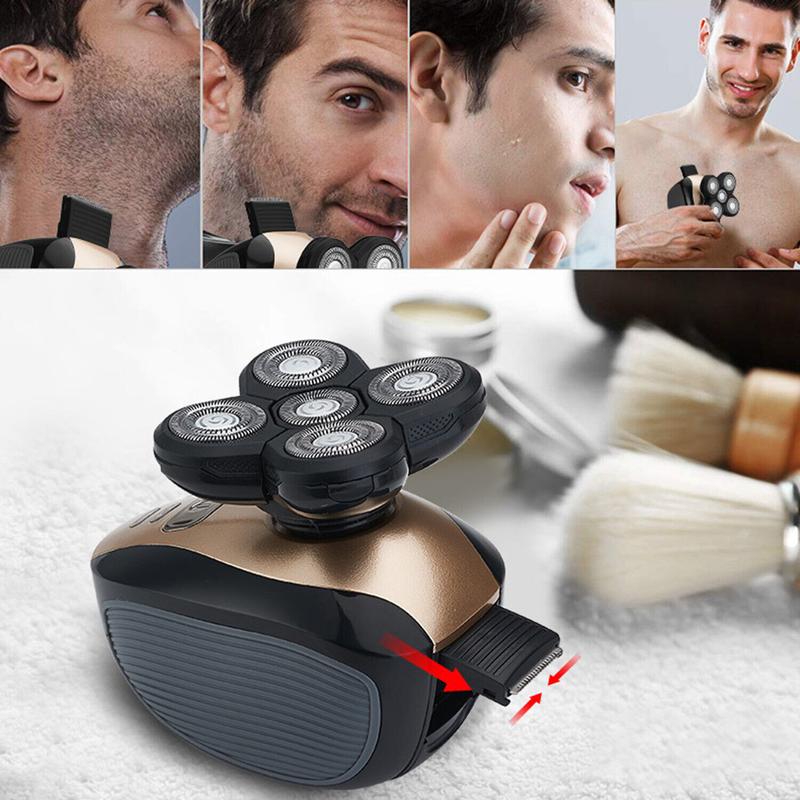 5-in-1 4D Rotary Electric Shaver Rechargeable Bald Head Shaver Beard Trimmer