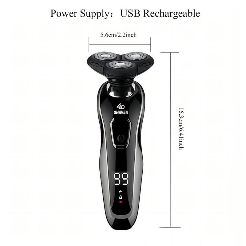 USB Rechargeable Electric Shaver for Men, Waterproof Rotary Razor, Cordless Wet and Dry Shaver, Beard Trimmer for Men