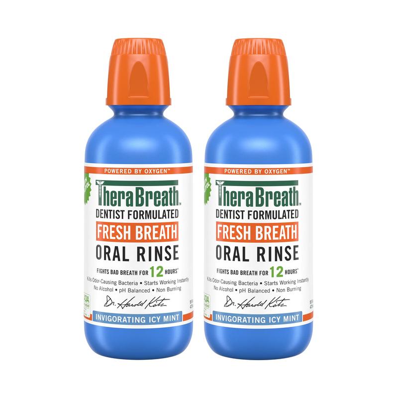 TheraBreath Fresh Breath Mouthwash, Icy Mint Flavor, Alcohol-Free, 16 Fl Oz (Pack of 2)