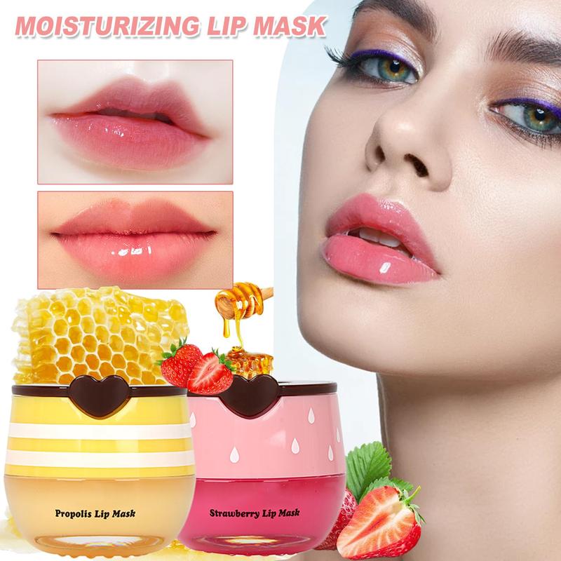 3 Pack Bee Lip Mask & Lip Balm Set - Honey Pot, Strawberry & Honey Hydrating Overnight Lip Masks - Intense Moisture for Dry, Cracked Lips & Exfoliating Scrubs to Reduce Lip Lines