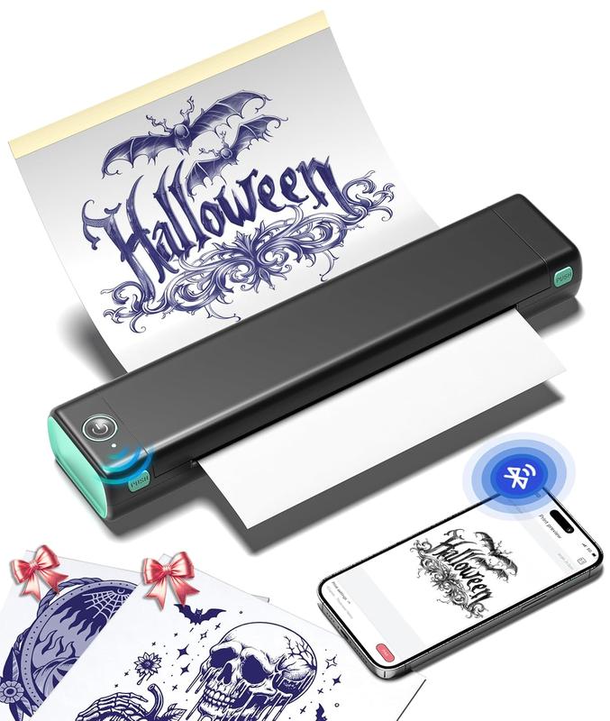 A46 Wireless Tattoo Transfer Stencil Printer, Tattoo Printer Kit for Tattoo Artists & Beginners, Compatible with Smartphone & Pc, Halloween Gift