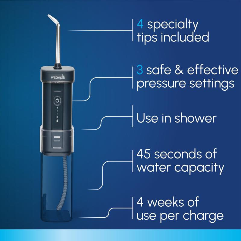 Waterpik Cordless Slide Professional Water Flosser TikTok Shop For Teeth, Gums, Braces, Dental Care With Travel Bag and 4 Tips, ADA Accepted, Rechargeable, Portable Collapsible, and Waterproof, Blue WF-17, Packaging May Vary