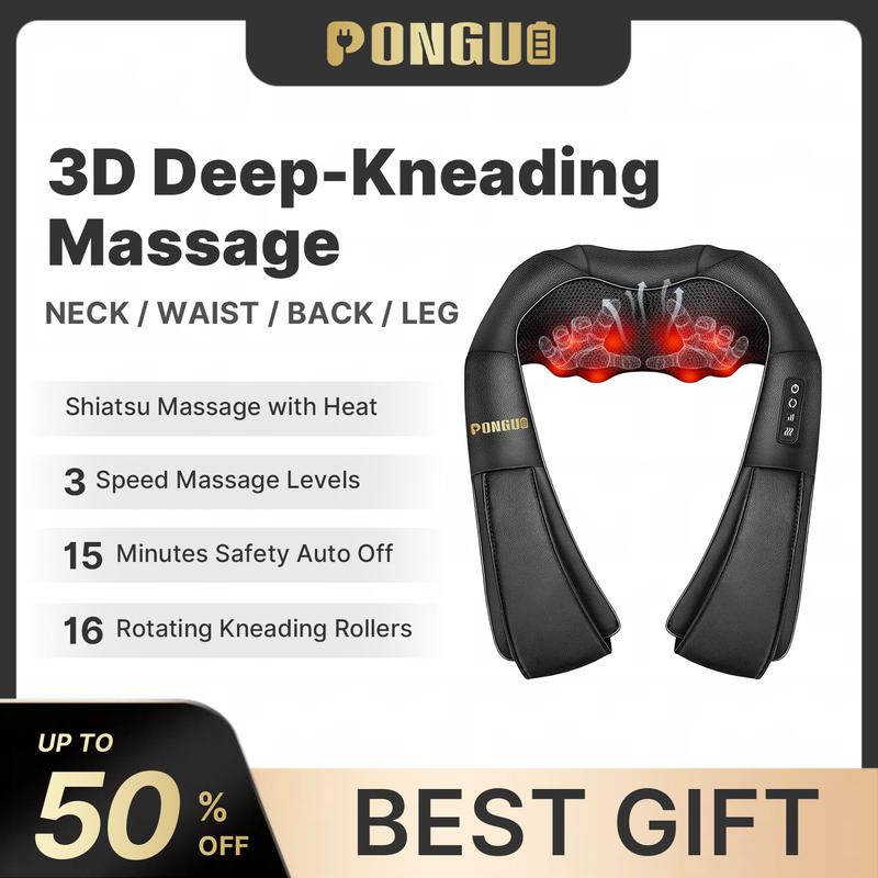 PONGUI Shiatsu Back Shoulder and Neck Massager with Heat, Electric Deep Tissue 4D Kneading Massage shoulder massager