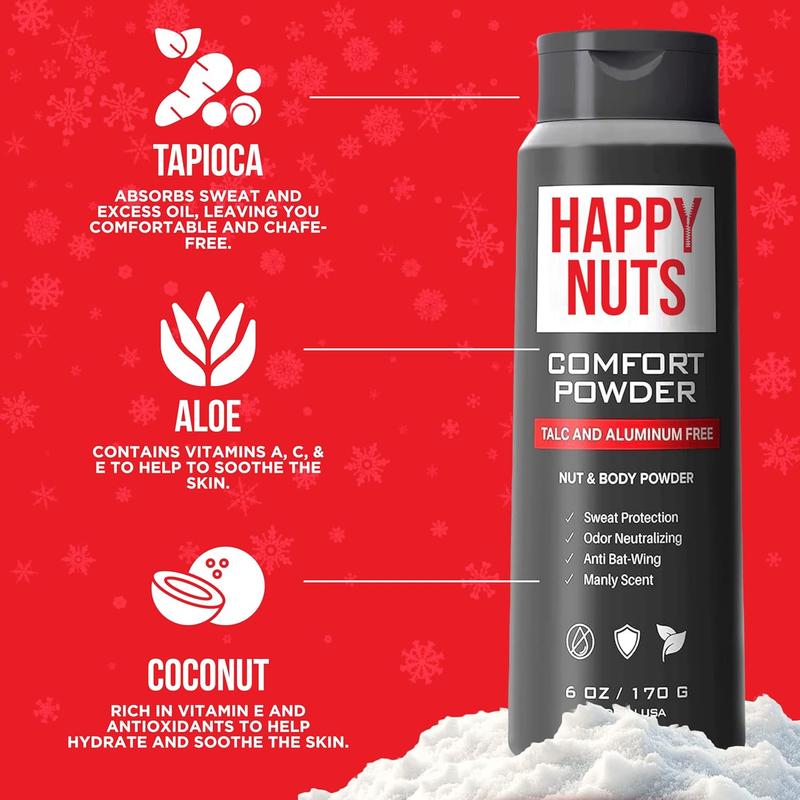 HAPPY NUTS Comfort Powder - Anti Chafing & Deodorant, Aluminum-Free, Sweat and Odor Control for Jock Itch, Groin and Men's Private Parts (6 Ounce (Pack of 2), Unscented)