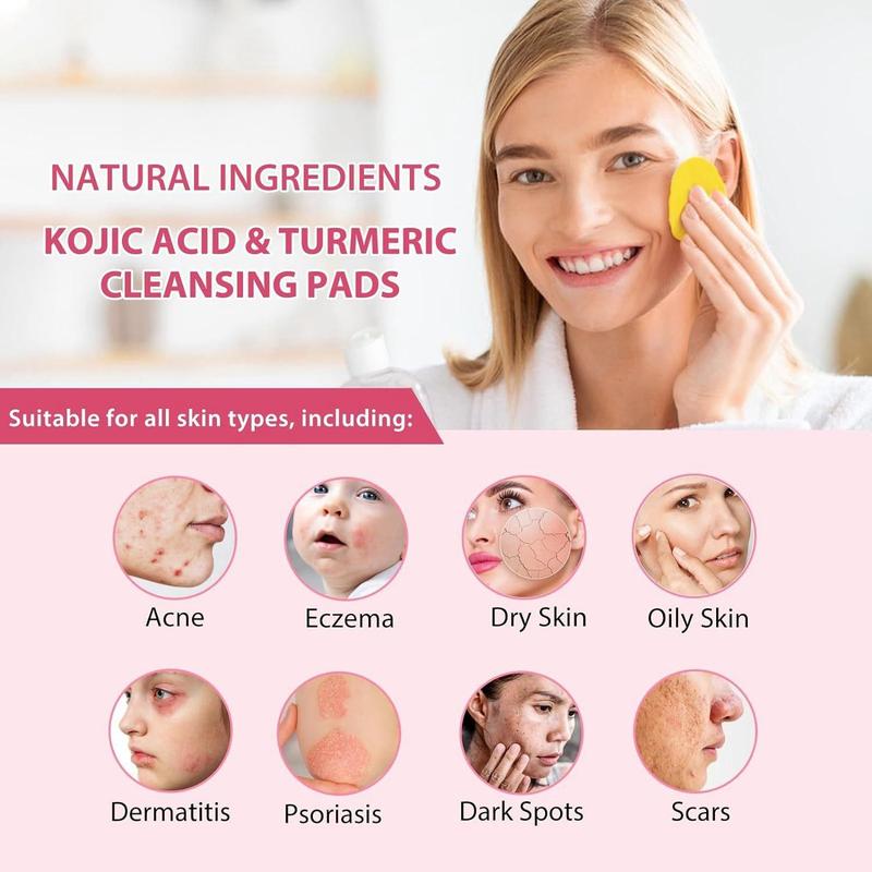 Turmeric Kojic Acid Cleansing Pads, 2 Pack(40pcs pack) Moisturizing Daily Skin Cleansing Pads, Facial Pore Deep Cleanser for Christmas Gift, Comfort Skin Care Product