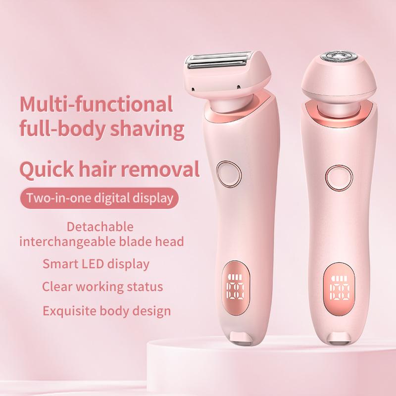 With detachable blade, wet and dry use, women's electric shaver, suitable for bikini, leg hair, face, underarms, pubic hair, rechargeable trimmer, painless, 2-in-1 portable shaver, waterproof, comfortable full body wash, remove hair at the root