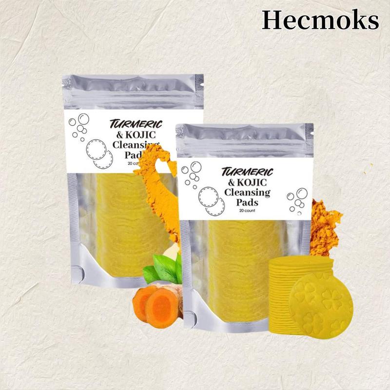 Hecmoks 2-Pack Turmeric Cleansing Pads - Infused with Vitamin B5,C & Chamomile,Foaming Exfoliating Pads for Radiant Skin - Skincare,Smooth Kojic Clear