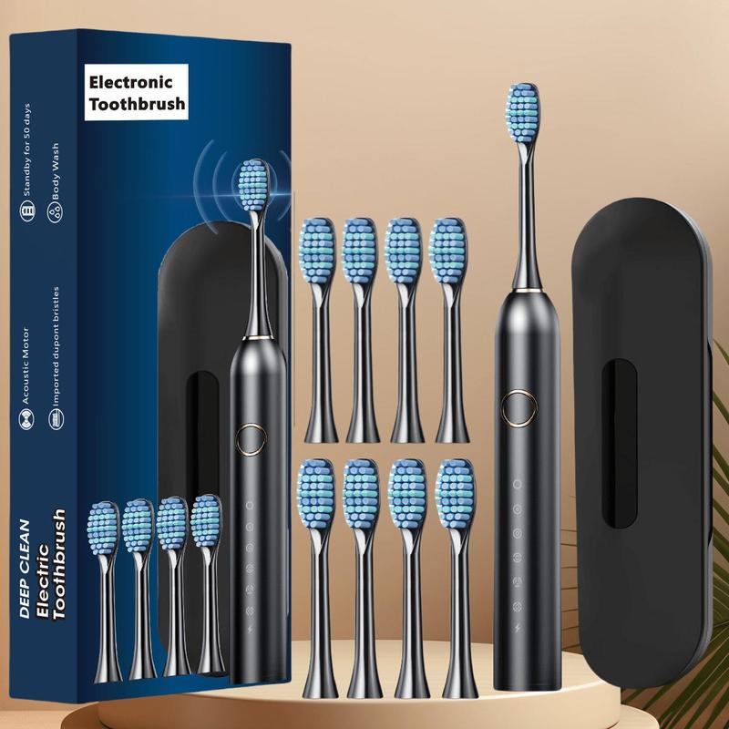 Electric Toothbrush Set, 1 Set Unisex Electric Toothbrush & 8 Counts Replacement Brush Head & Case, Oral Care Product for Adults, Christmas Gift