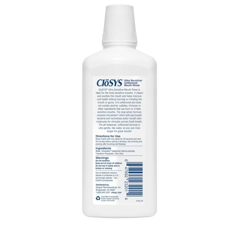 CloSYS Ultra Sensitive Mouthwash, Unflavored Alcohol Free, Dye Free, pH Balanced, Helps Soothe Entire Mouth – 32 Oz