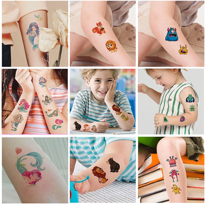 10 Sheets Tattoos for Kids, Mixed Styles Cartoon Temporary Tattoos Stickers with Mermaid Butterfly Unicorn Floral fairy Donut Cake Sea Animals Space for Boys and Girls Birthday Games for Party