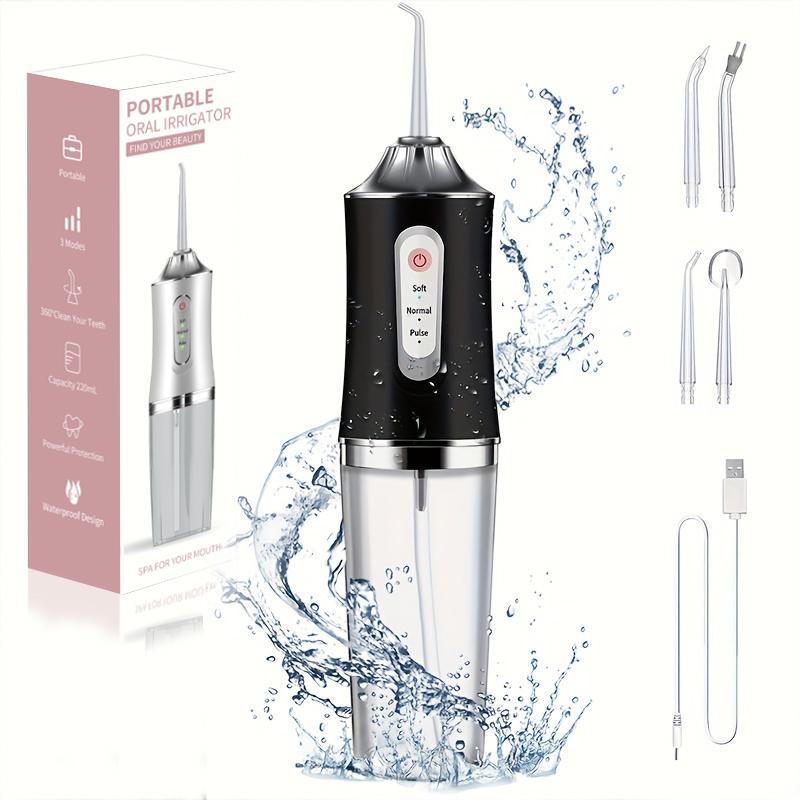 Portable Rechargeable Oral Irrigator, 1 Box Water Flosser & Accessories with Multifunctional Replacement Head, Oral Irrigator for Home & Travel, Electric Teeth Cleaner, Water Flosser for Teeth, Christmas Gift