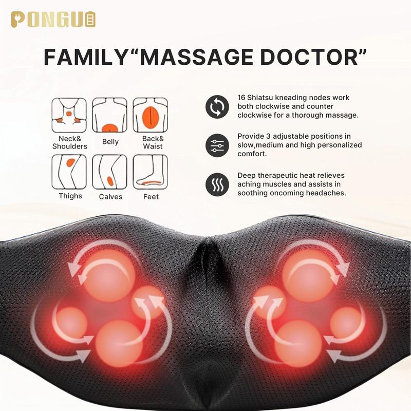 PONGUI Shiatsu Back Shoulder and Neck Massager with Heat, Electric Deep Tissue 4D Kneading Massage shoulder massager