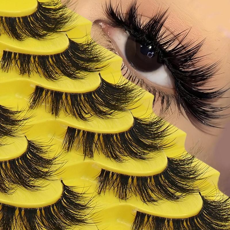 Fluffy False Eyelashes, 10 Pairs Wispy Natural Curling Eye Makeup Strip Lashes, Full Volumized False Eyelashes