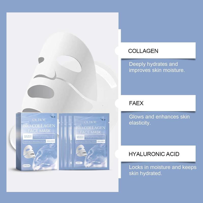 Collagen Face Mask, 4 Counts set Moisturizing Facial Masks for Improving Skin Elasticity, Quick Absorbing Face Care Product for Women